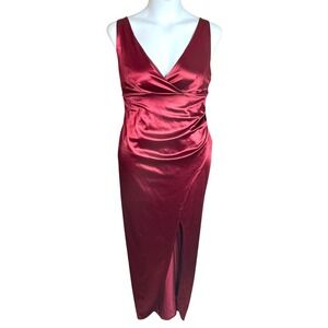 Emerald Sundae Red Satin Plus 14 Slit Prom Formal Gown Dress Surplice